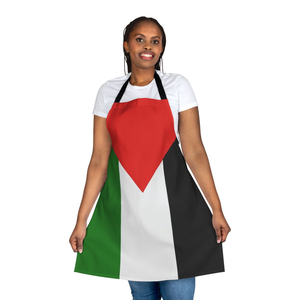 Apron featuring the colors and design of the Palestinian flag to show support for the Palestinian people.