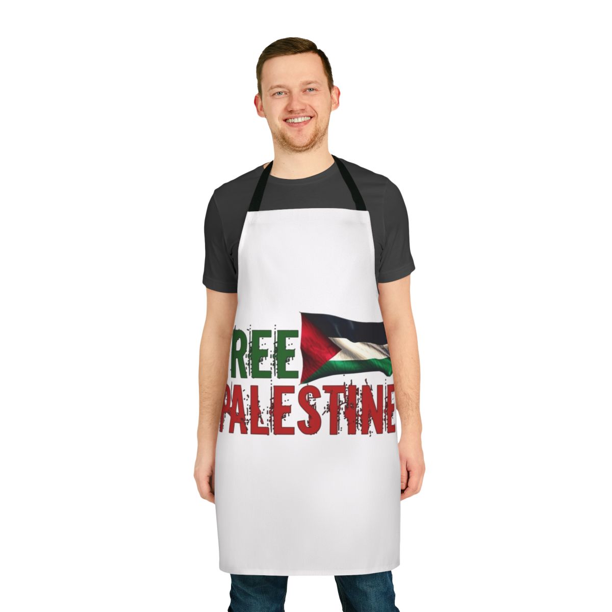 Solidarity apron featuring the Palestinian flag, symbolizing support for the Palestinian people and their struggle for freedom and independence.