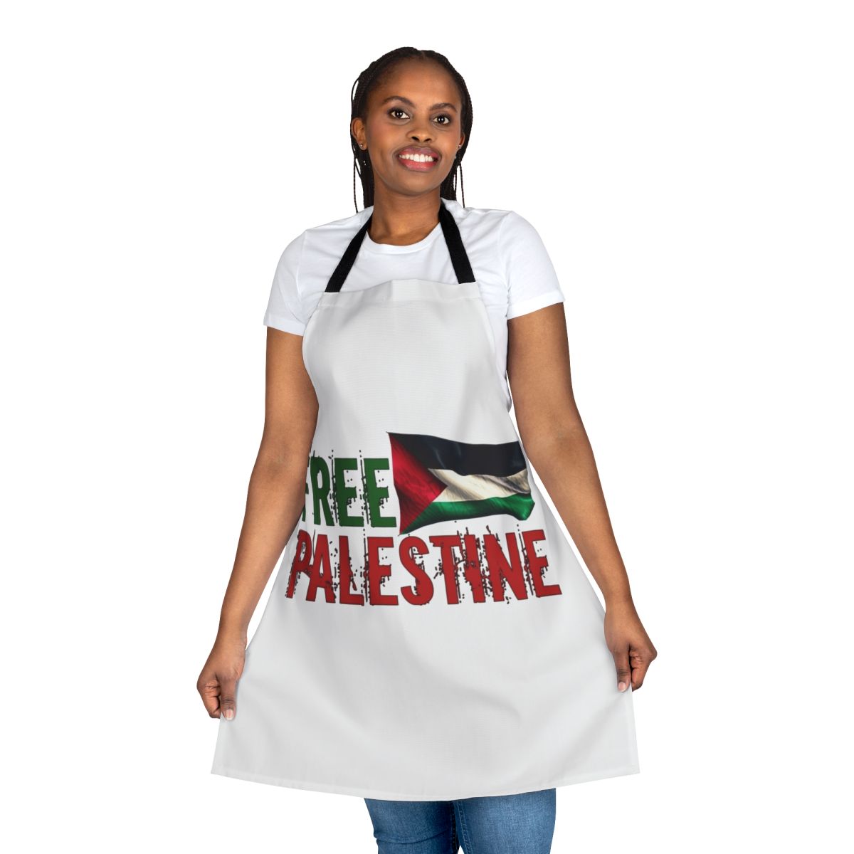 Solidarity apron featuring the Palestinian flag, symbolizing support for the Palestinian people and their struggle for freedom and independence.