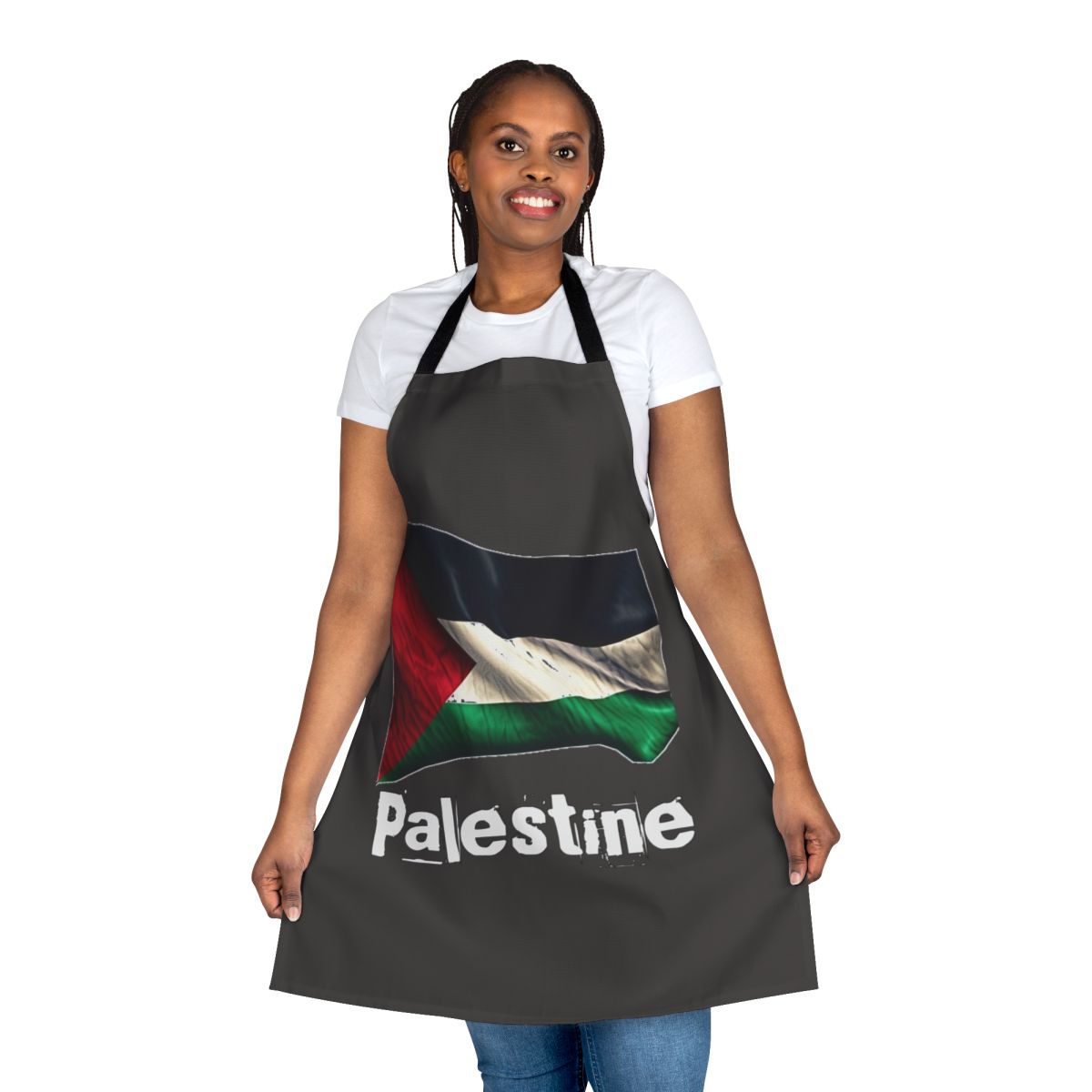 Solidarity Palestine Apron featuring the Palestinian flag and "Free Palestine" text