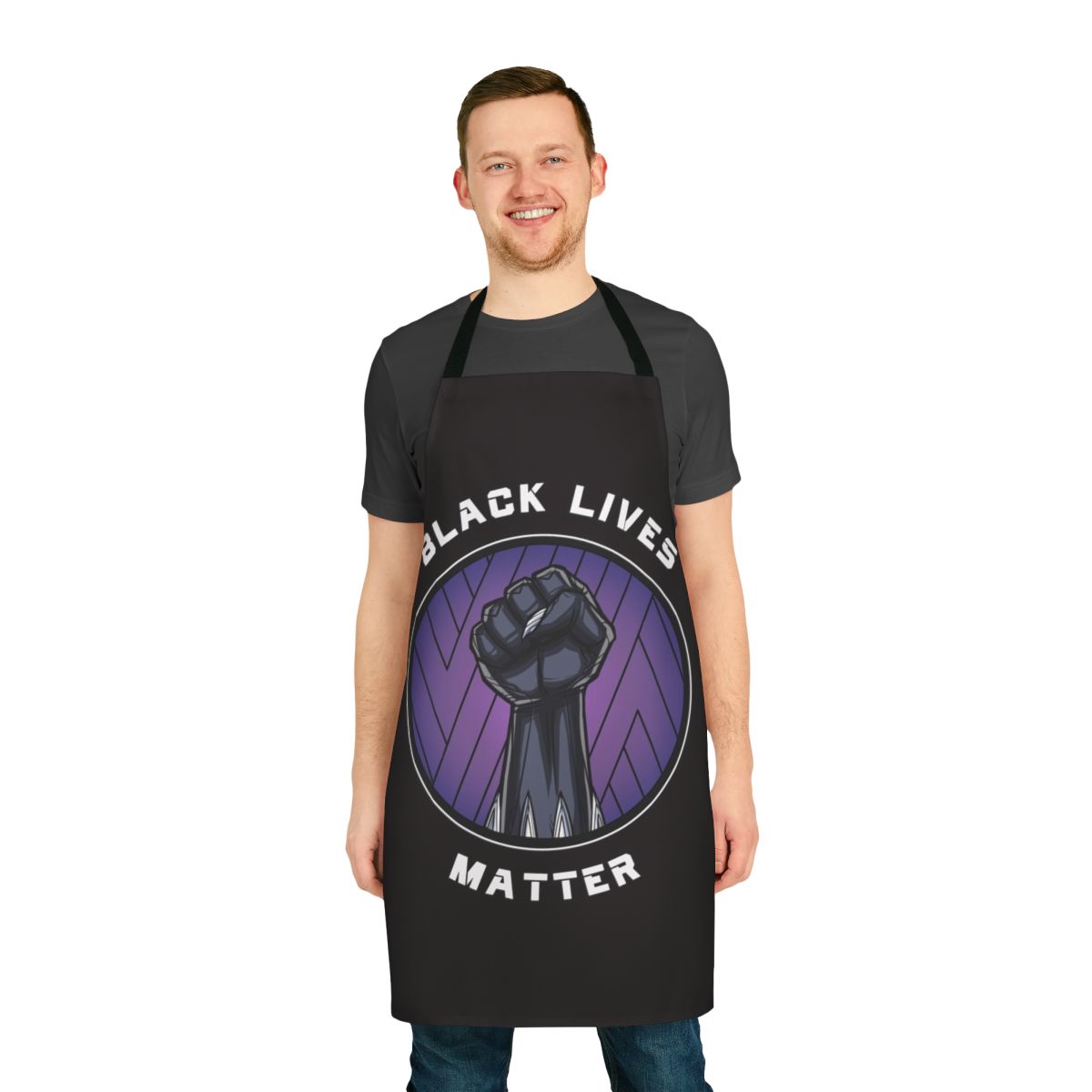 Black panther silhouette design on a black apron, representing the Black Lives Matter movement
