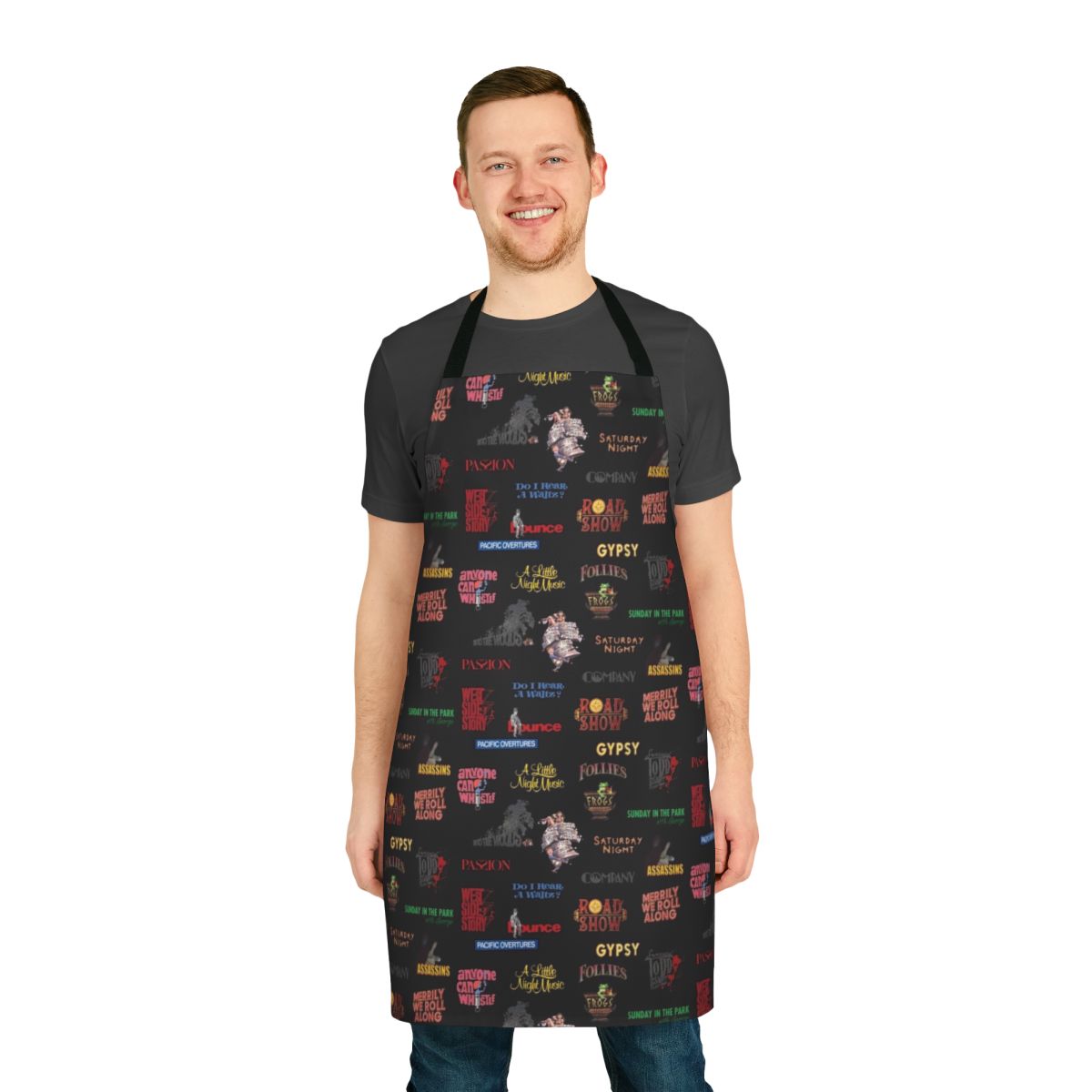 Sondheim-inspired musical theatre-themed kitchen apron