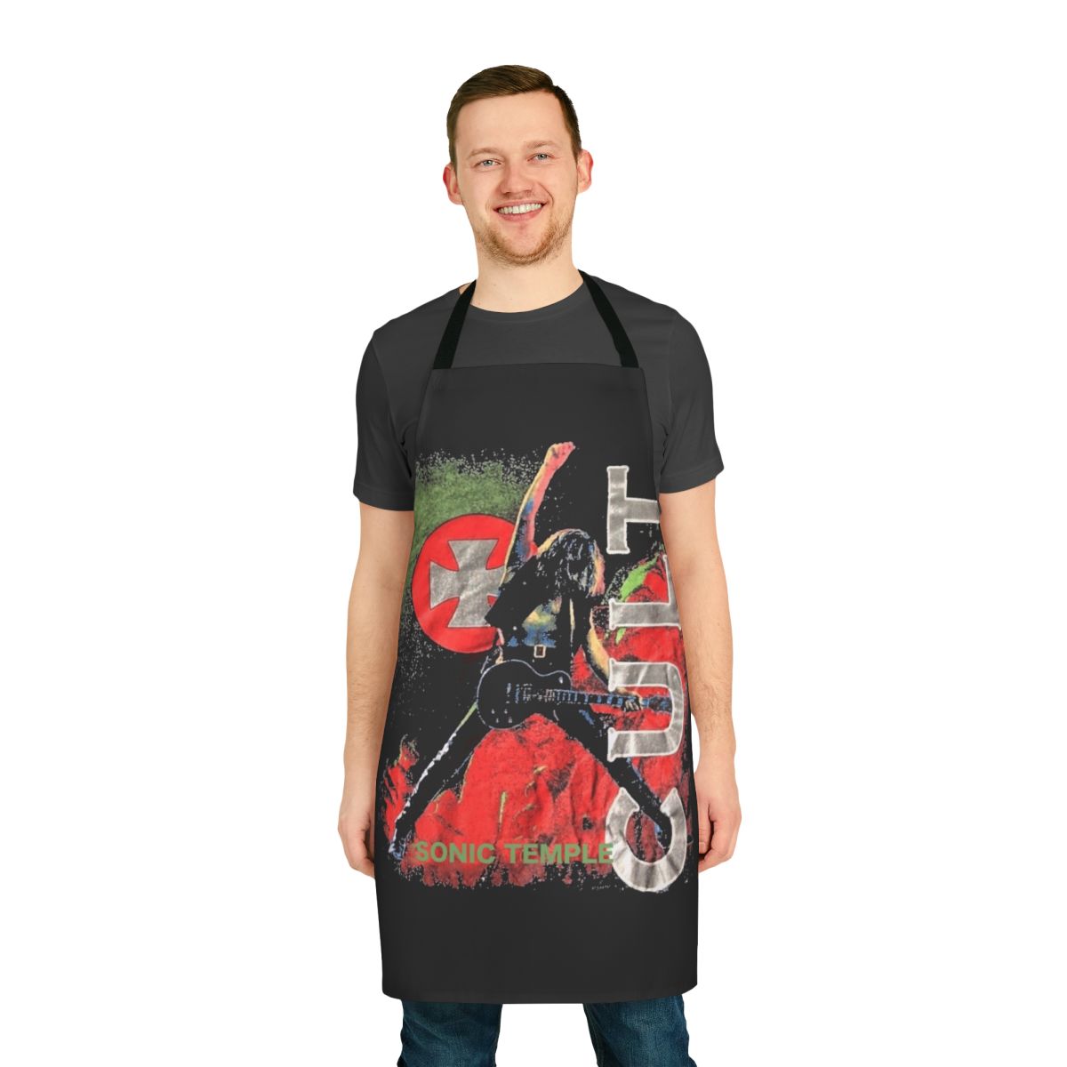 Sonic Temple Cult inspired apron featuring the iconic imagery and symbolism of the legendary 80s heavy metal band, The Cult.