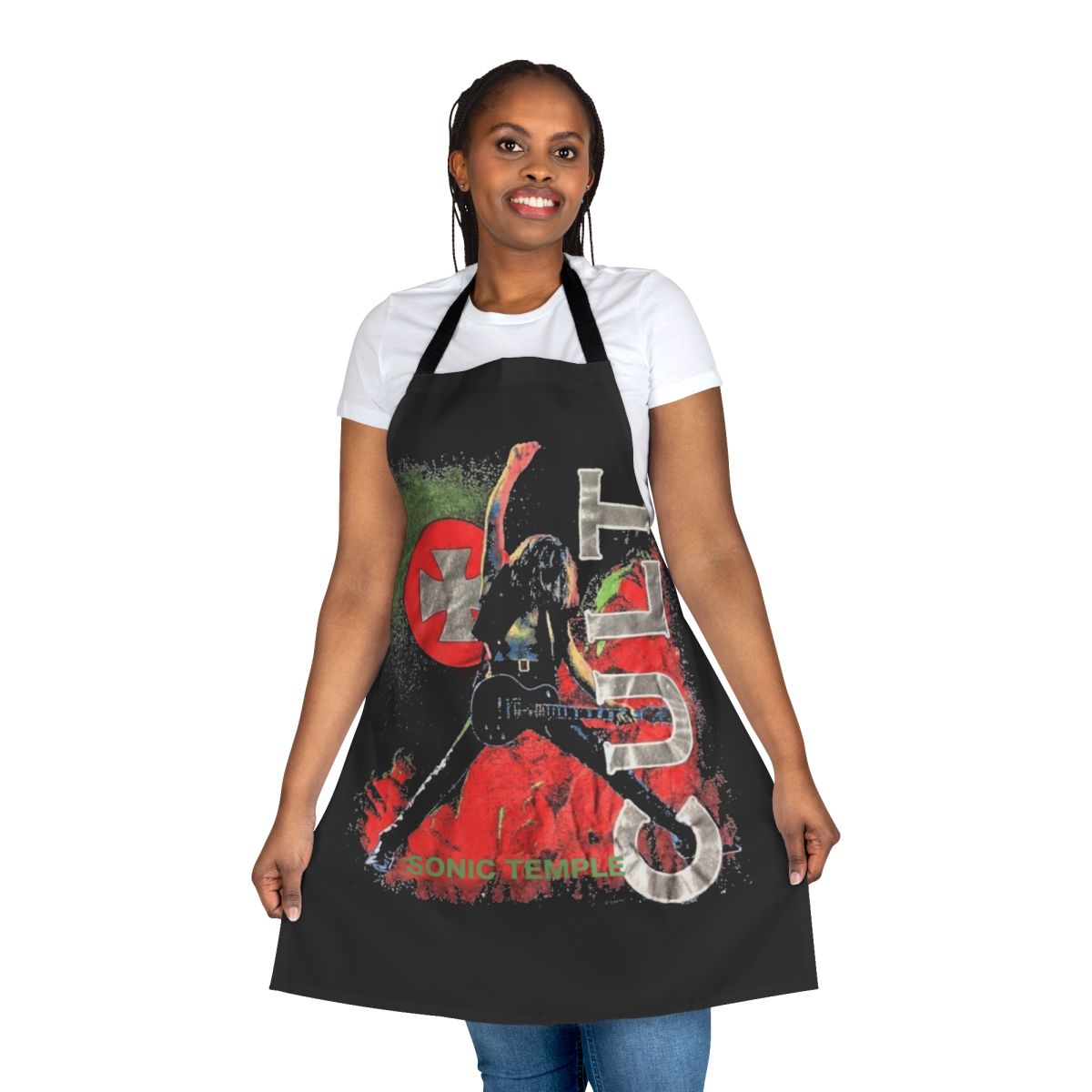 Sonic Temple Cult inspired apron featuring the iconic imagery and symbolism of the legendary 80s heavy metal band, The Cult.