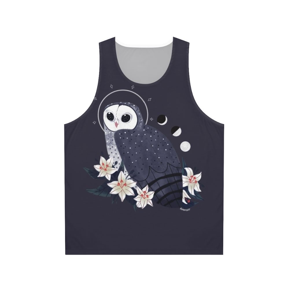 Sooty owl unisex tank top with witchy and magical design