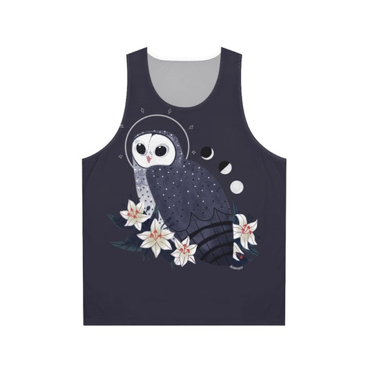 Sooty owl unisex tank top with witchy and magical design
