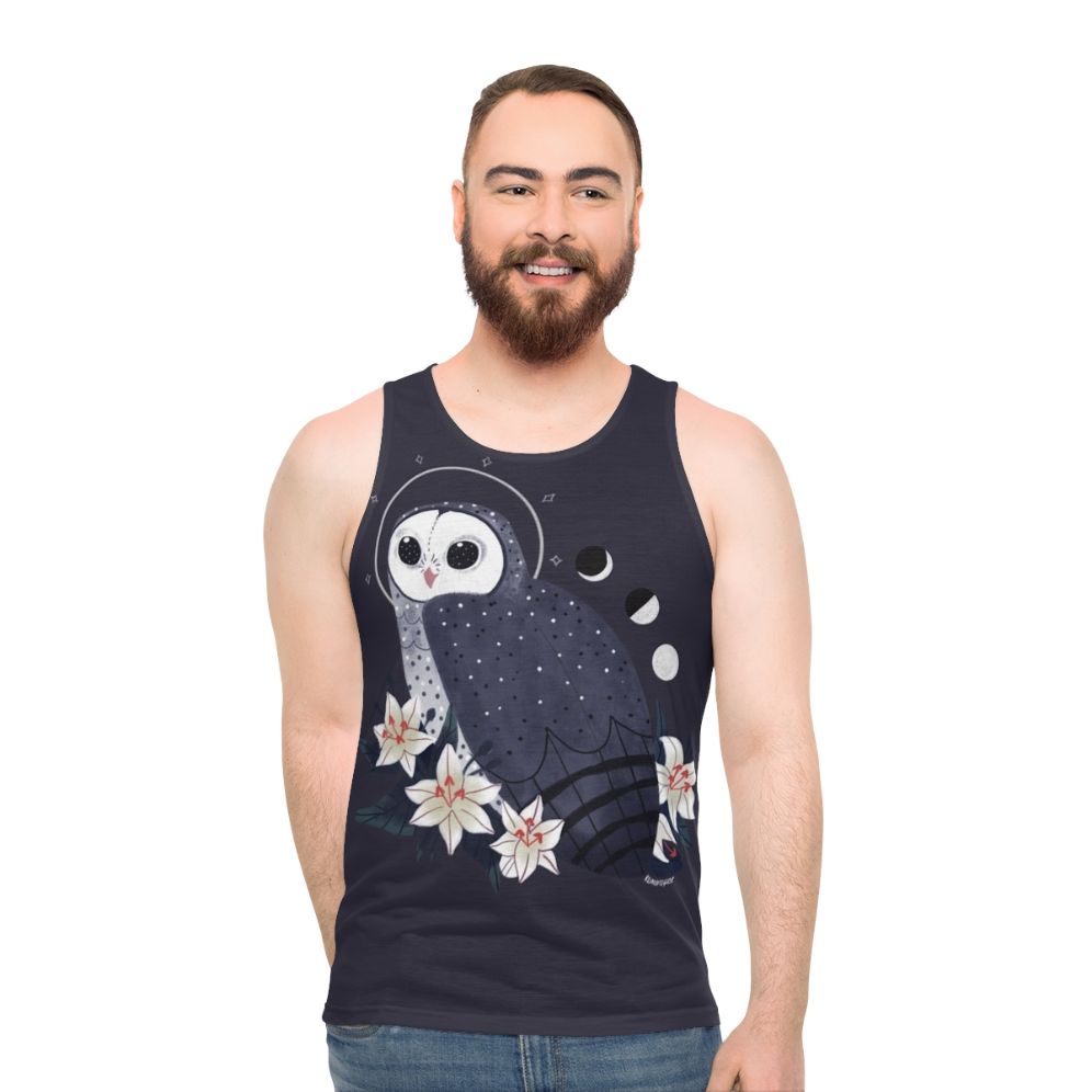 Sooty owl unisex tank top with witchy and magical design