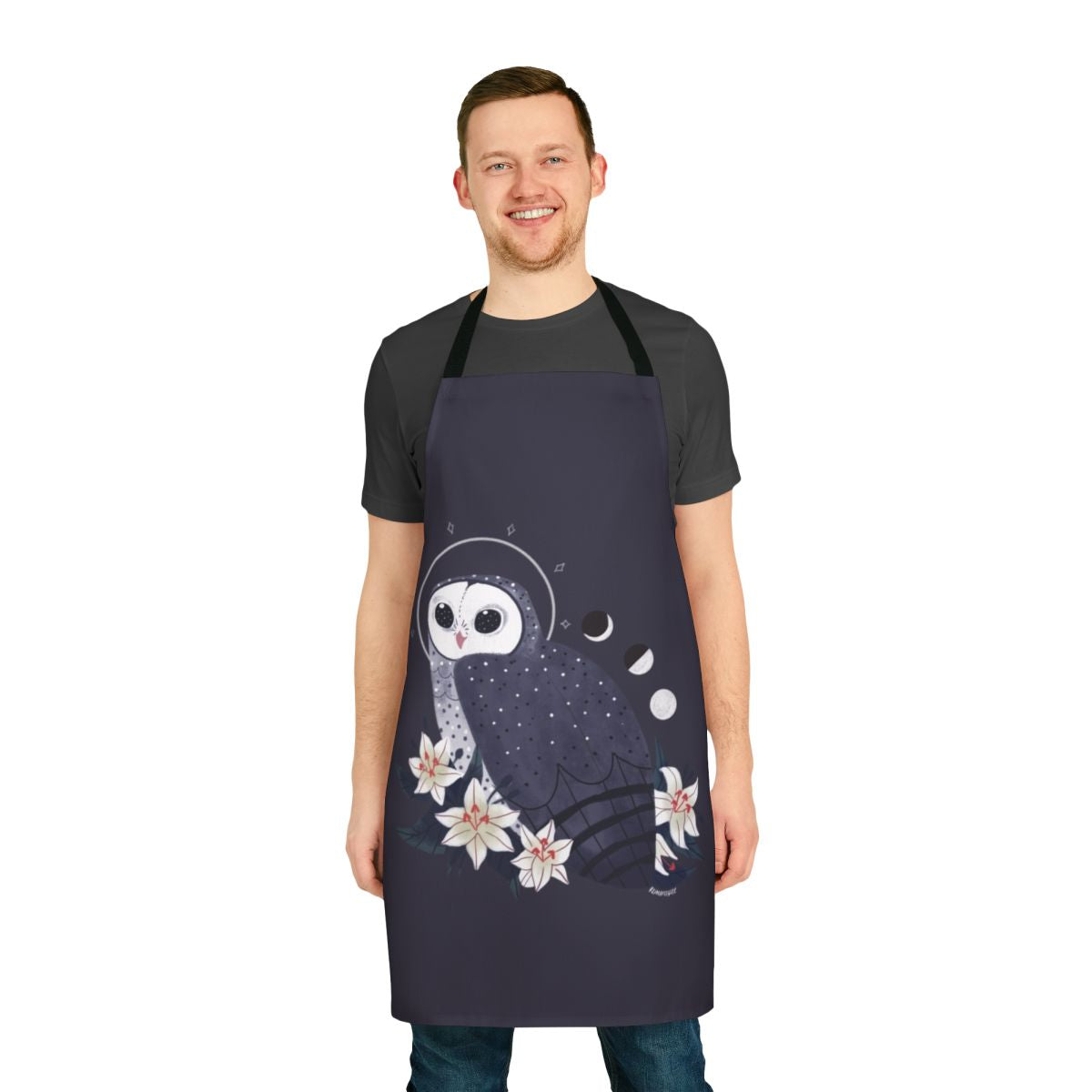 Sooty owl design apron with magical elements