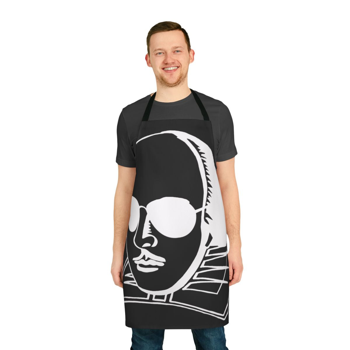 A simple yet sophisticated white apron featuring the name "Shakespeare" in an elegant font, perfect for literature enthusiasts.