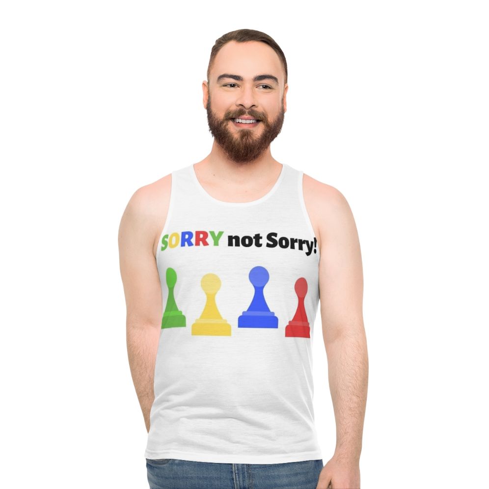 Unisex "Sorry Not Sorry" board game-inspired tank top