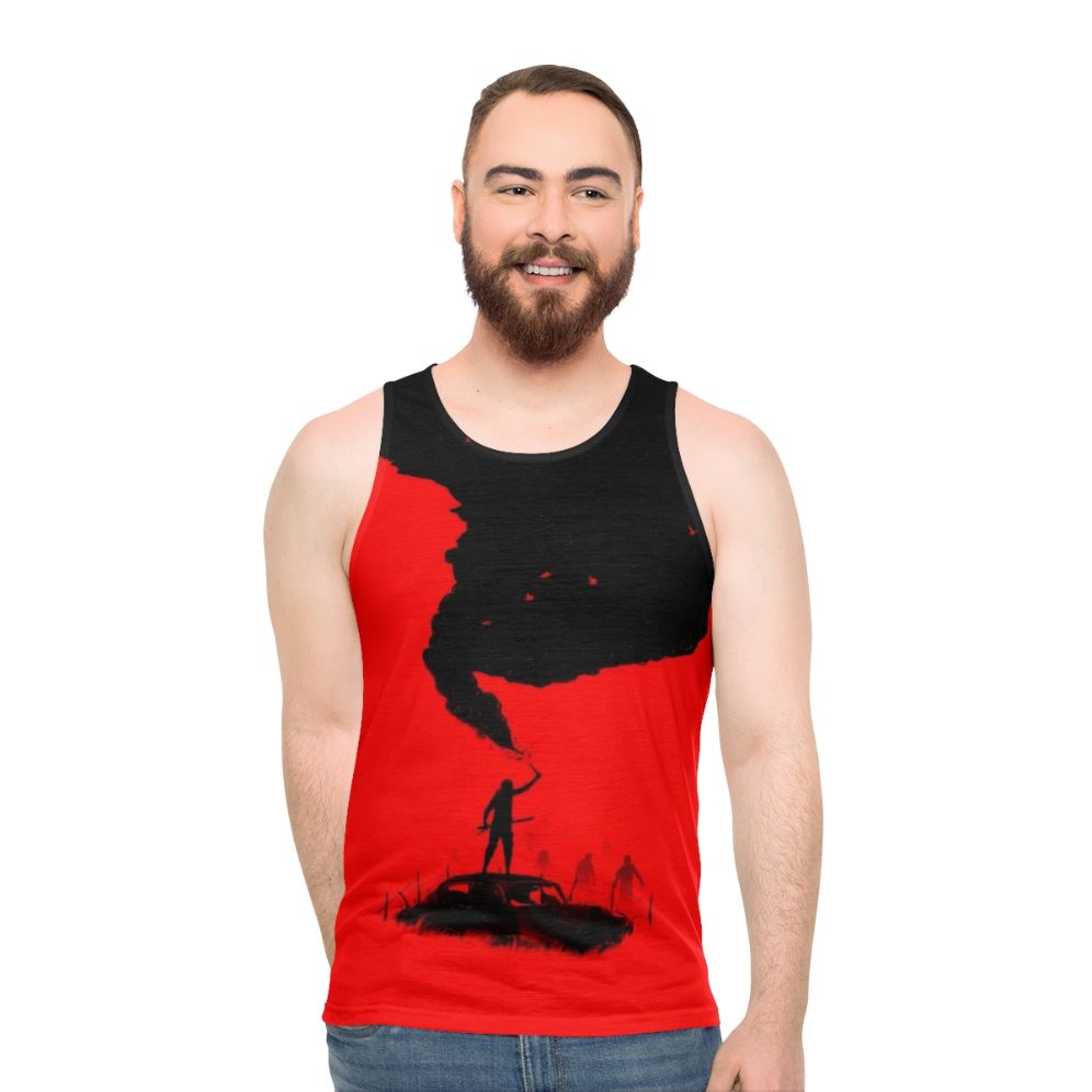 SOS Unisex Tank Top with Apocalypse-Inspired Silhouette Design
