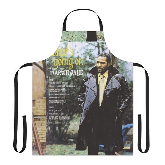 Soul music legends apron featuring images of Marvin Gaye, Sam Cooke, and Otis Redding