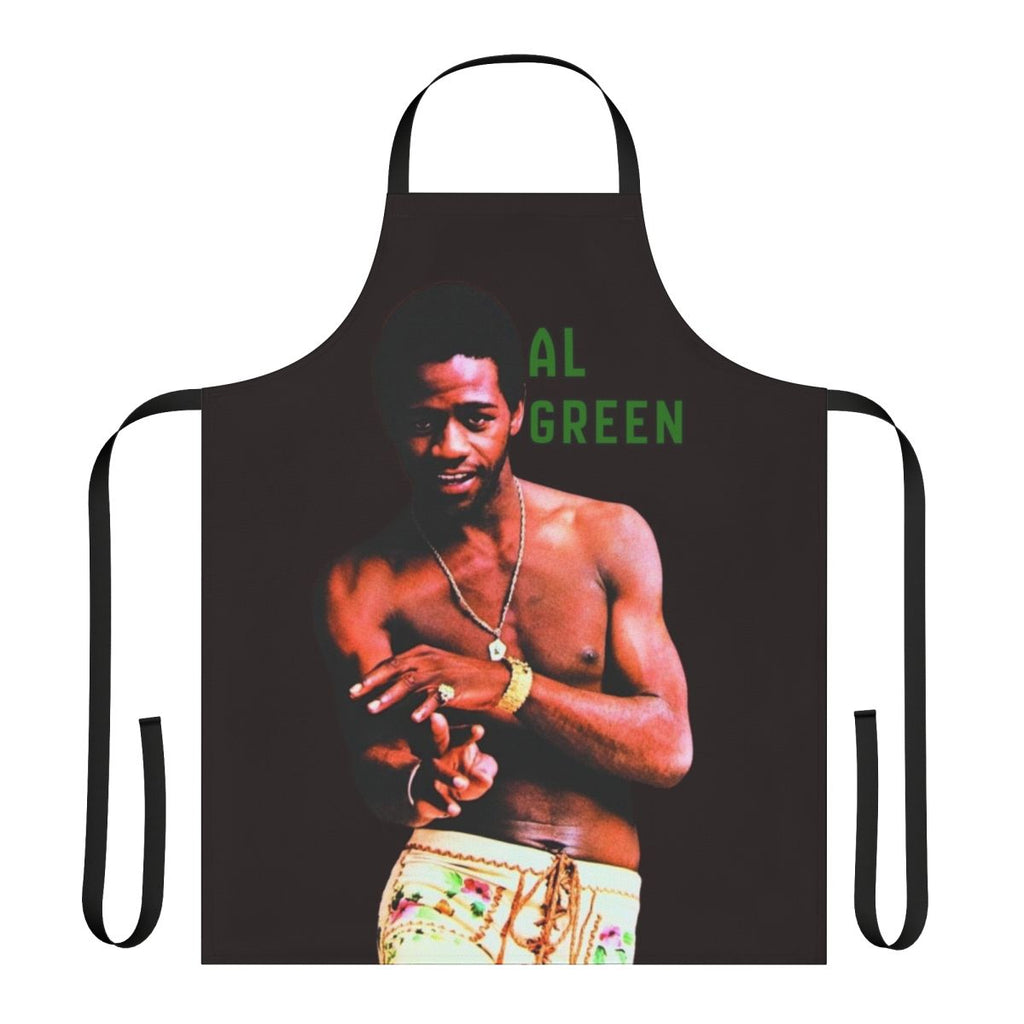 A customizable apron featuring a musical design, perfect for soul, R&B, funk, and blues music fans.