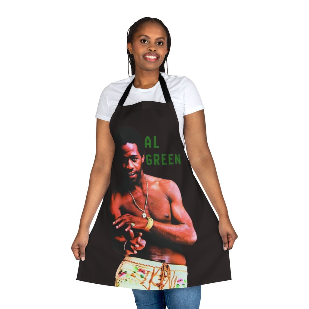 A customizable apron featuring a musical design, perfect for soul, R&B, funk, and blues music fans.