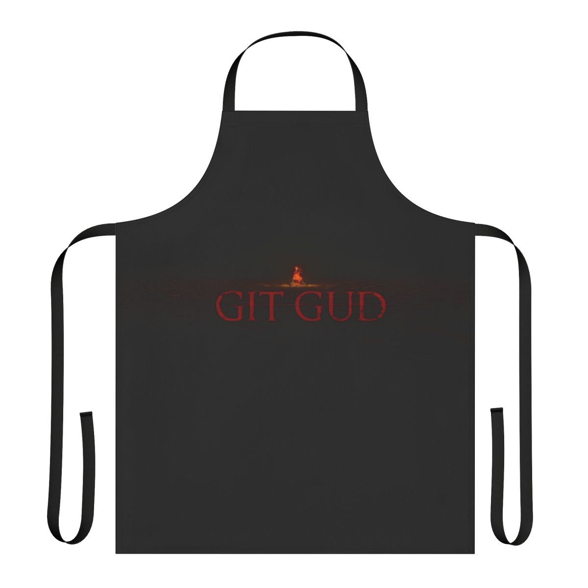 Souls-inspired Git Gud cooking apron featuring a bonfire design for gaming and geeky fans