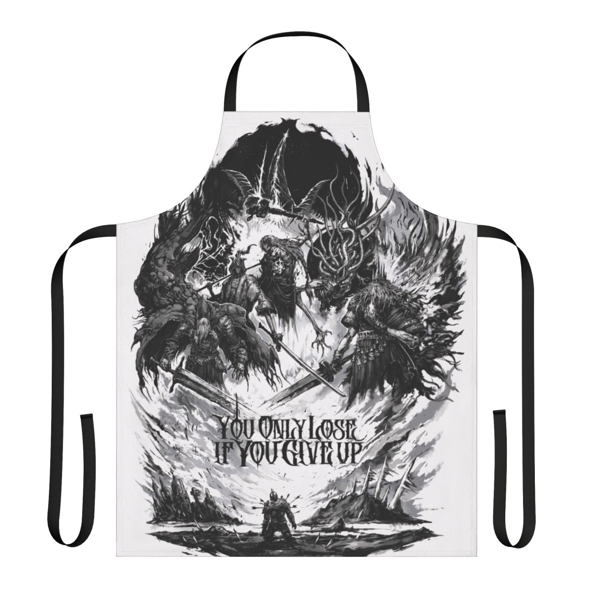 Soulsborne bosses design on a black apron