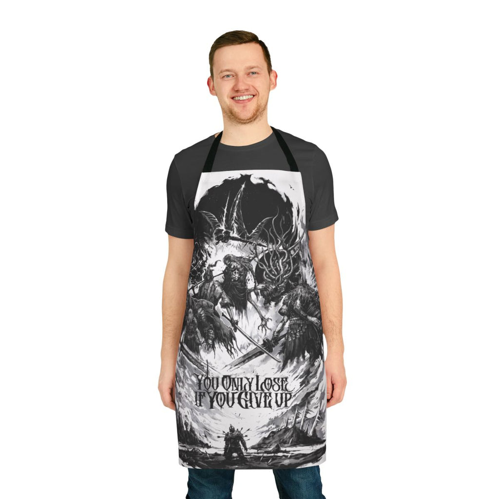 Soulsborne bosses design on a black apron
