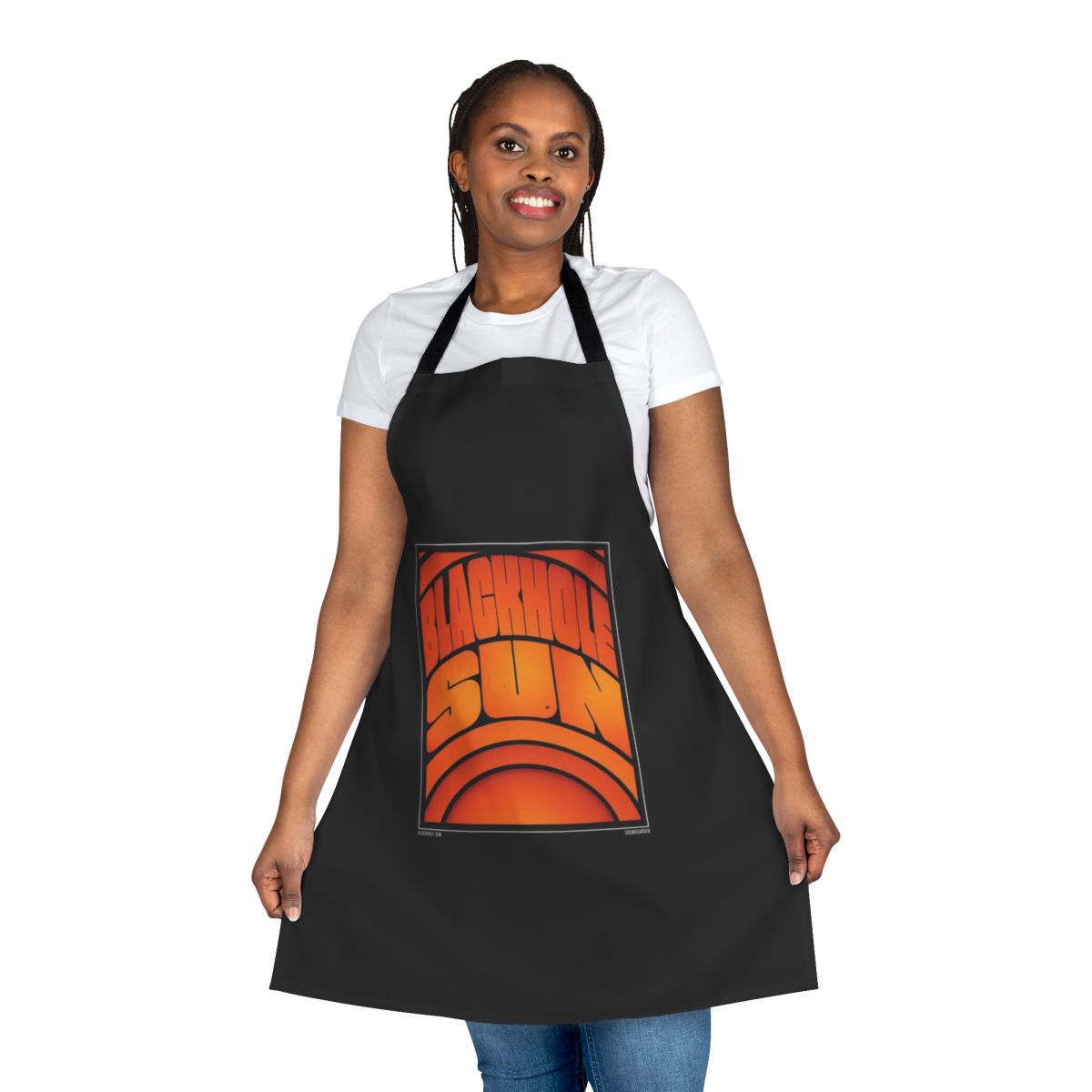 Soundgarden-inspired black hole sun design apron for music fans
