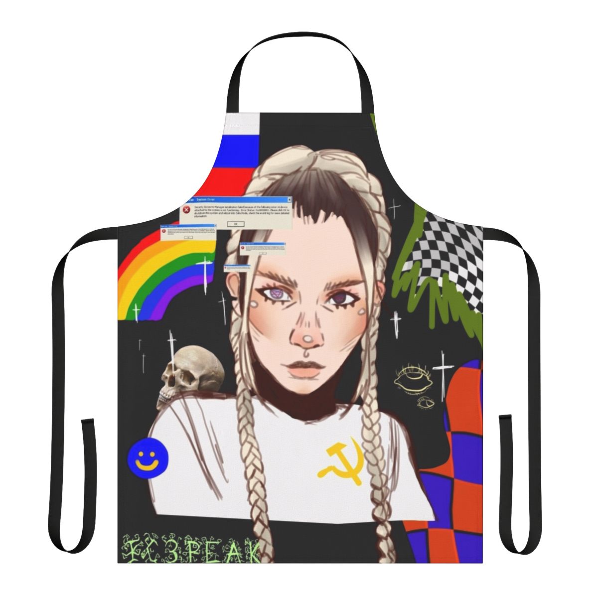 Soviet-inspired apron featuring Nastya Kreslina and Ic3Peak band