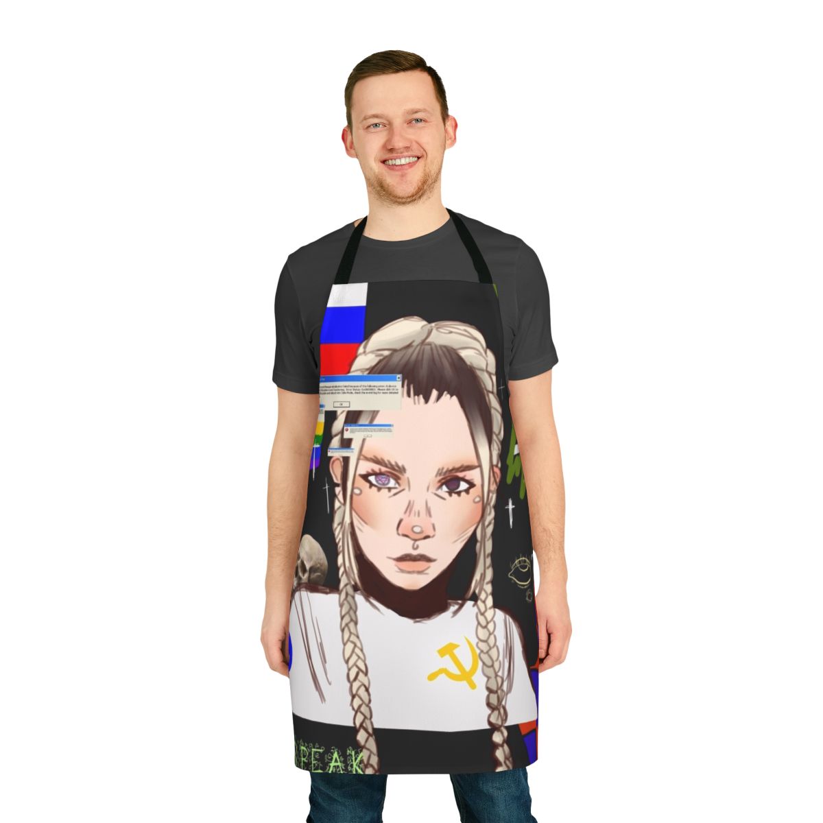 Soviet-inspired apron featuring Nastya Kreslina and Ic3Peak band