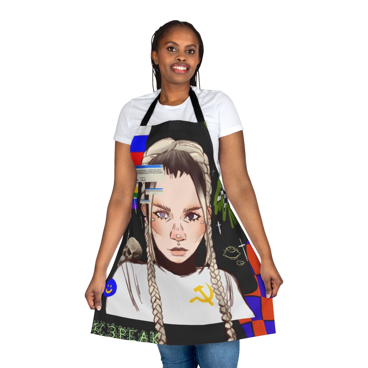 Soviet-inspired apron featuring Nastya Kreslina and Ic3Peak band