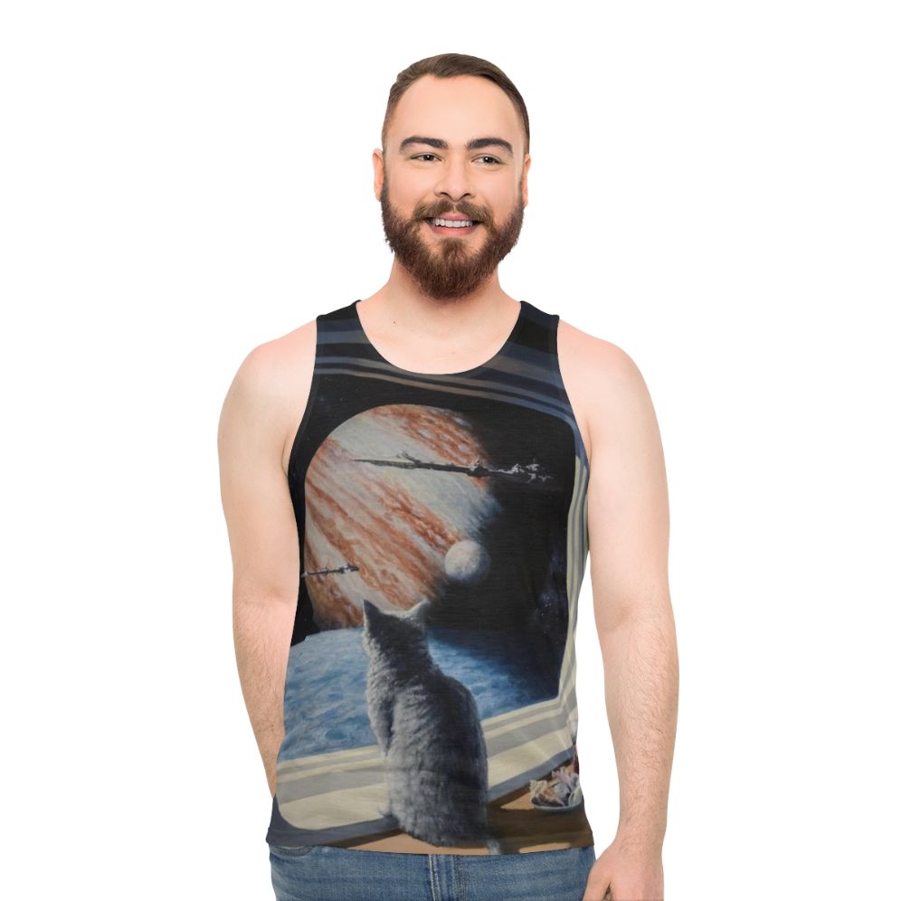 Unisex tank top with a space cat design
