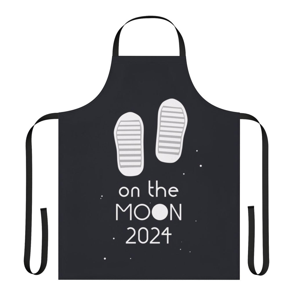 A white apron with the text 'Boots On The Moon 2024' and a moon graphic, referencing the popular space force tv show.