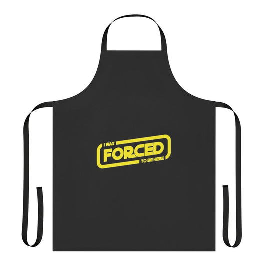 Space sci-fi inspired "I Was Forced To Be Here" apron with Jedi and Sith references