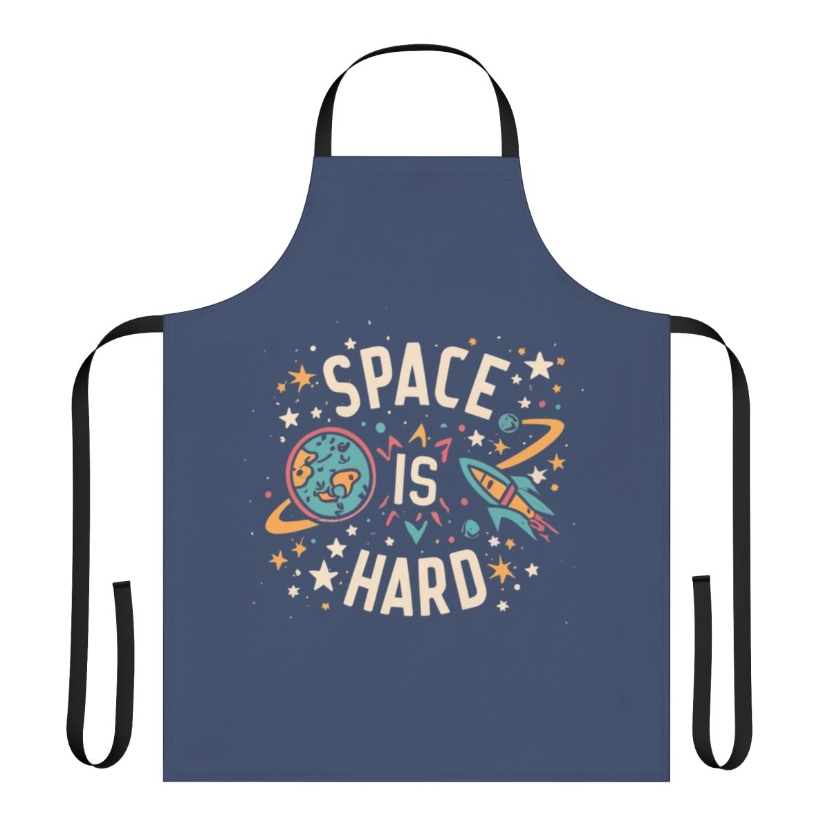 Apron featuring space-related design elements and the quote "Space Is Hard"