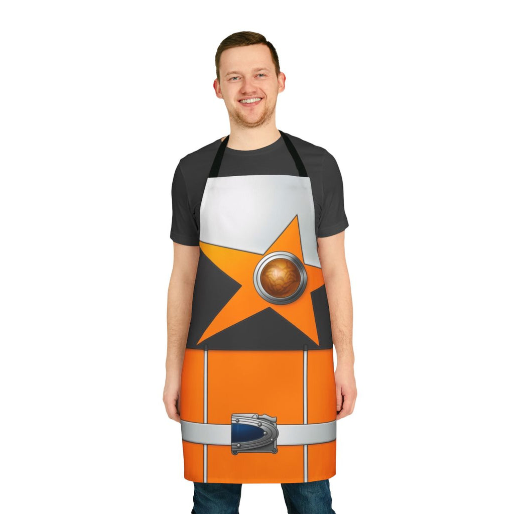Sasoriorange themed apron with scorpion, stars, and space design