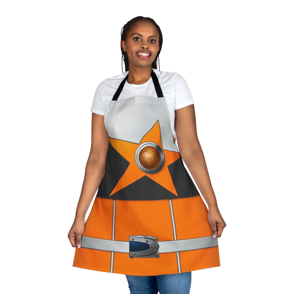 Sasoriorange themed apron with scorpion, stars, and space design