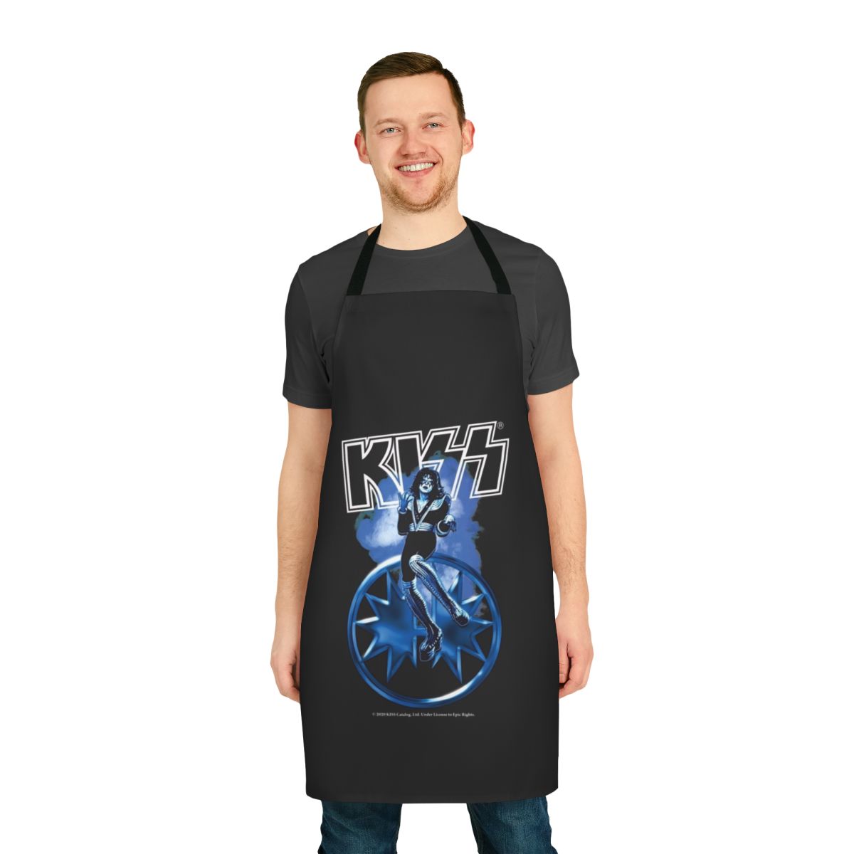 Spaceman-inspired apron featuring the iconic Kiss band logo and design