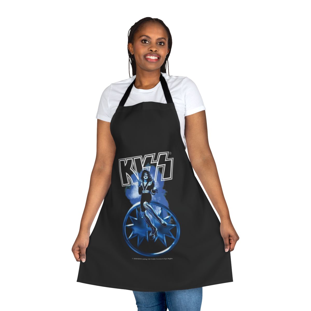 Spaceman-inspired apron featuring the iconic Kiss band logo and design