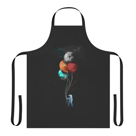 Spacey and surreal apron with astronaut figure, planets, and cosmic elements