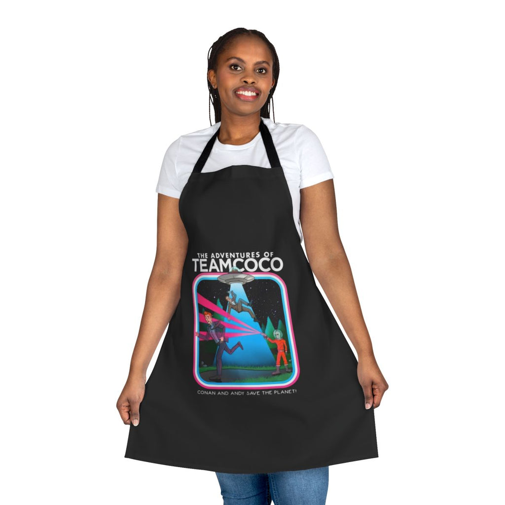 A spacey sci-fi alien-themed apron inspired by the popular Team Coco brand.
