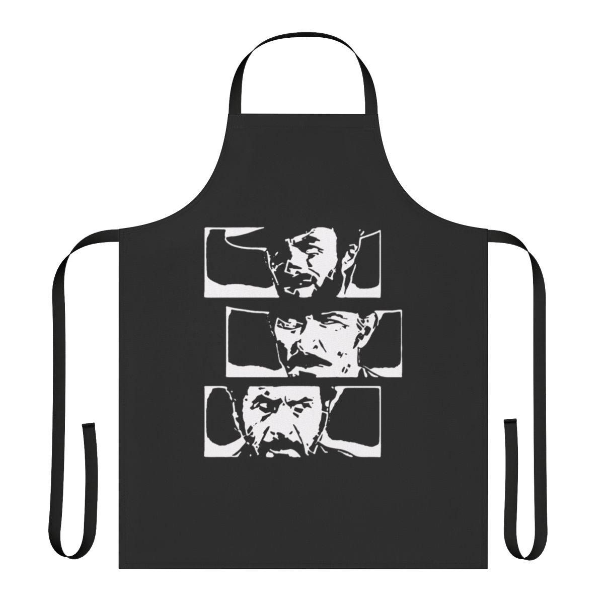 Spaghetti Western-inspired apron featuring Clint Eastwood's iconic characters from The Good, The Bad and The Ugly