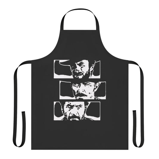 Spaghetti Western-inspired apron featuring Clint Eastwood's iconic characters from The Good, The Bad and The Ugly