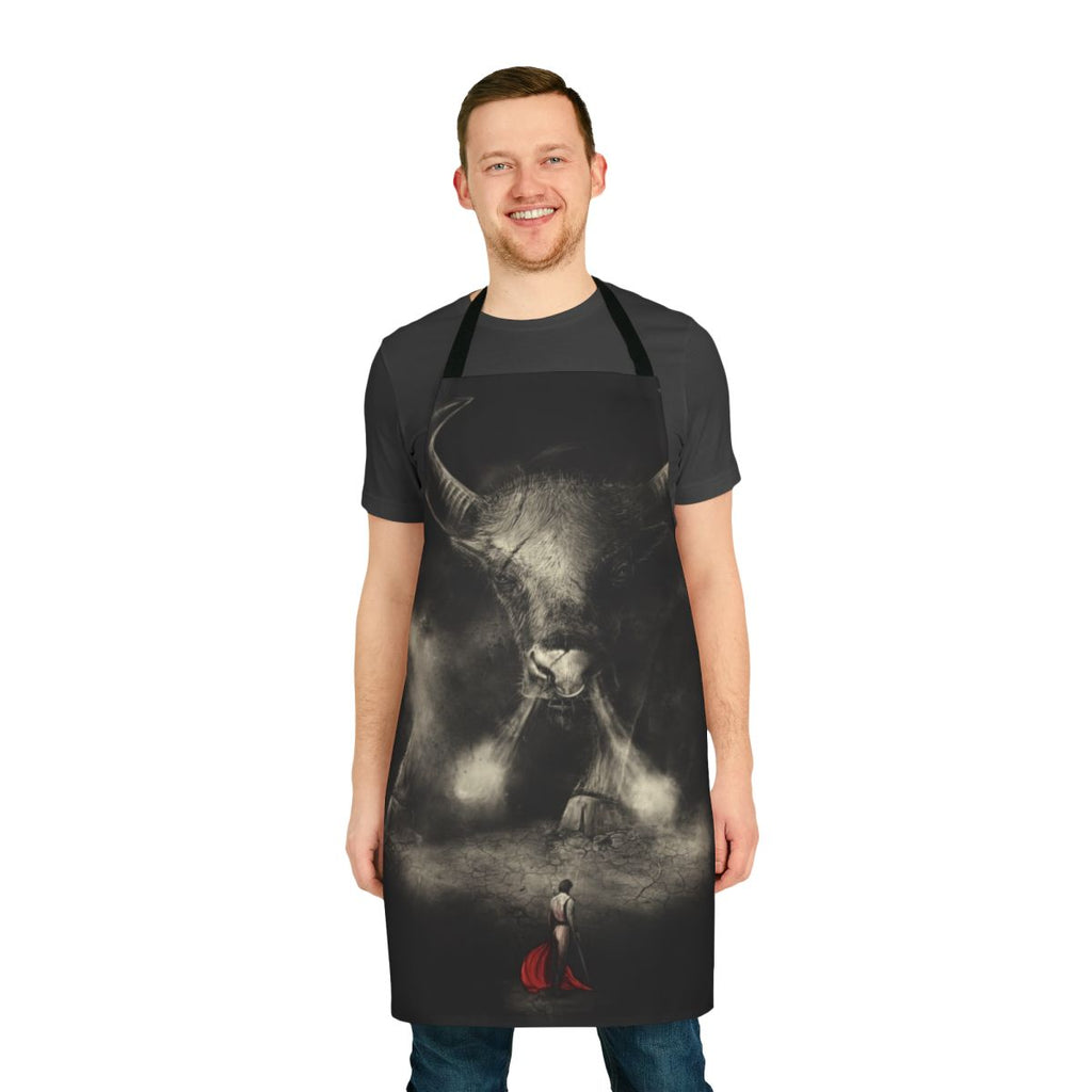 Matador-style apron with bull and sword design