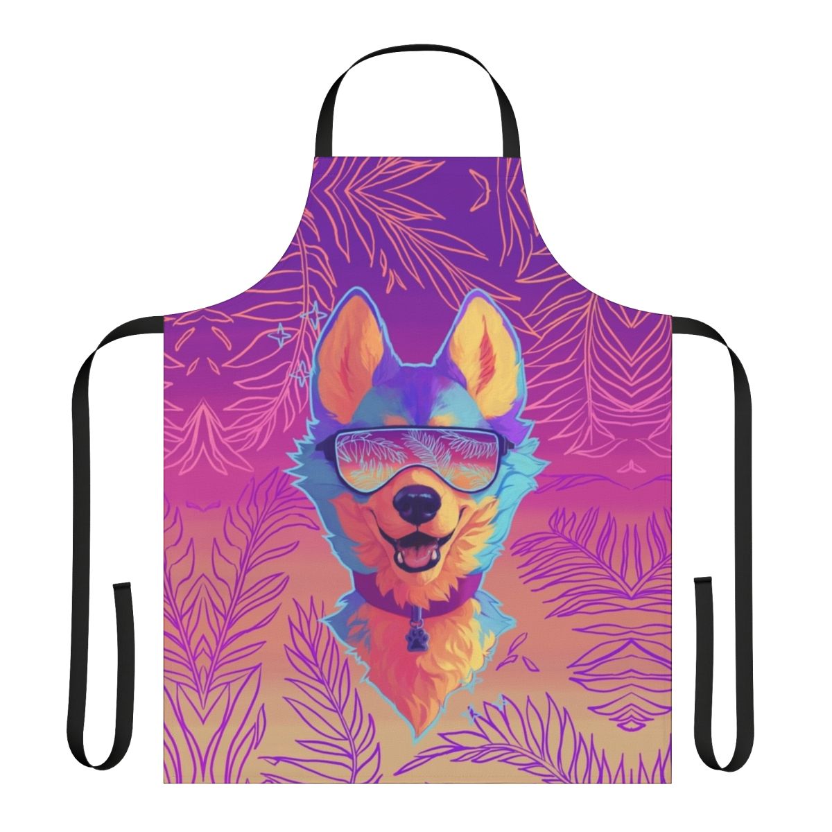 Sparkle dog furry themed apron with a vaporwave aesthetic design