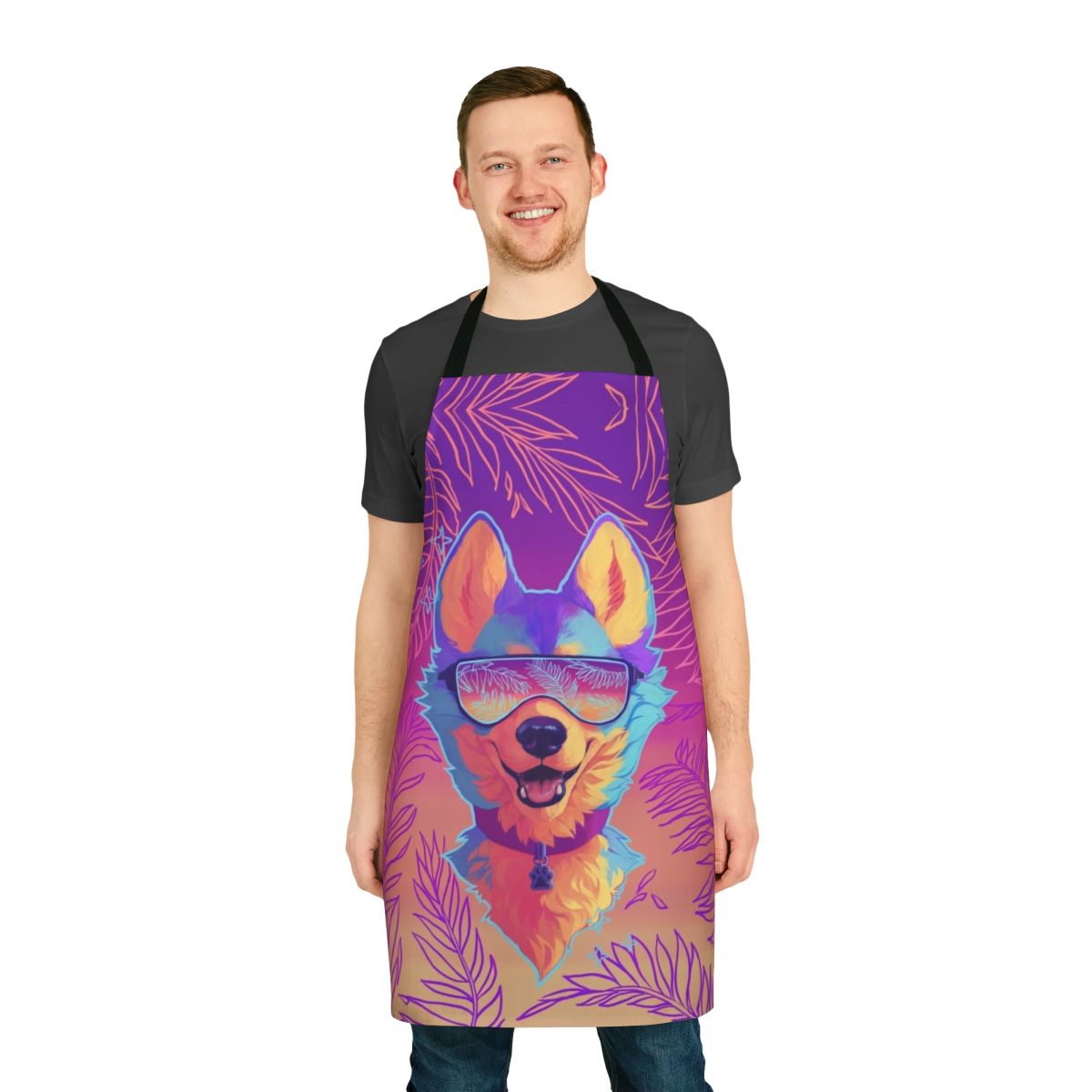 Sparkle dog furry themed apron with a vaporwave aesthetic design