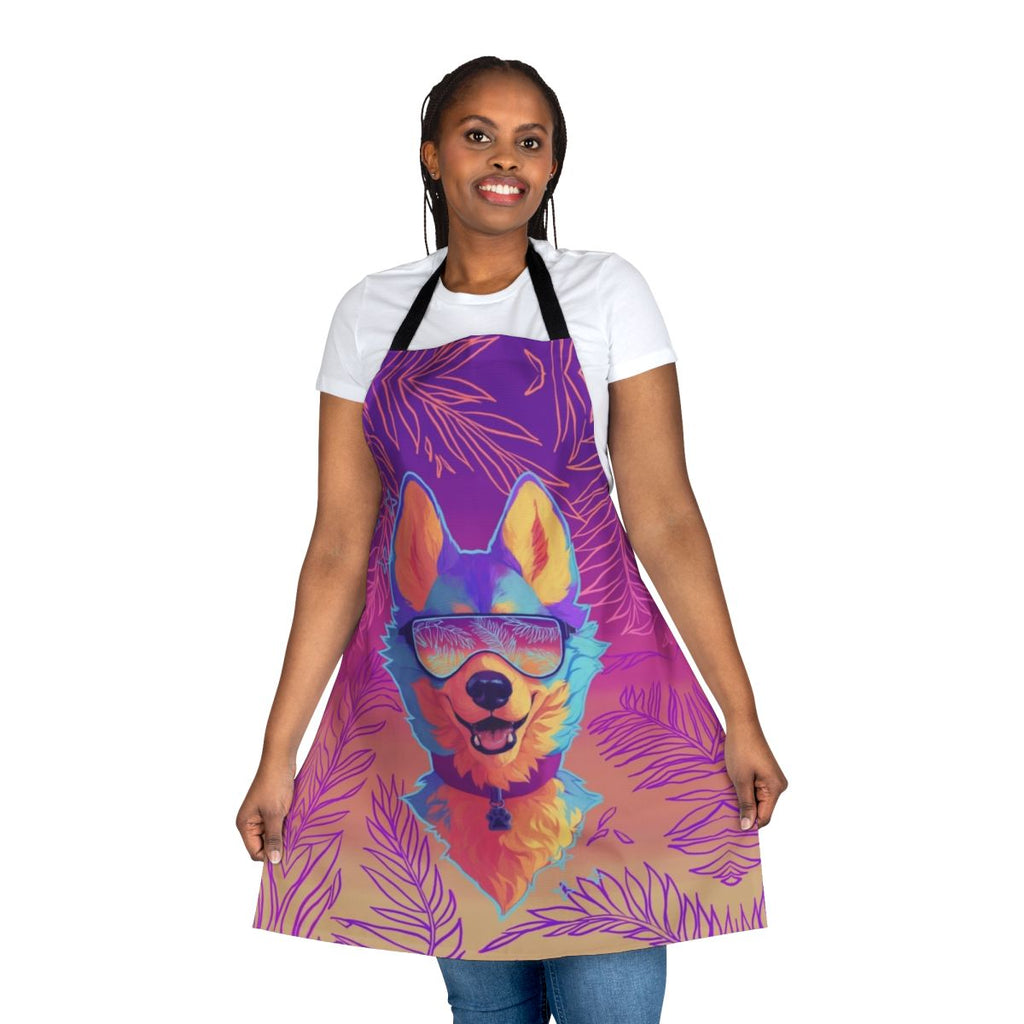 Sparkle dog furry themed apron with a vaporwave aesthetic design