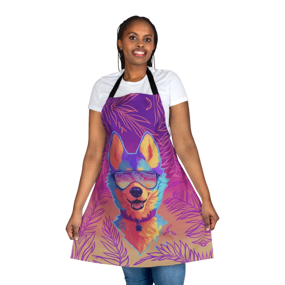 Sparkle dog furry themed apron with a vaporwave aesthetic design