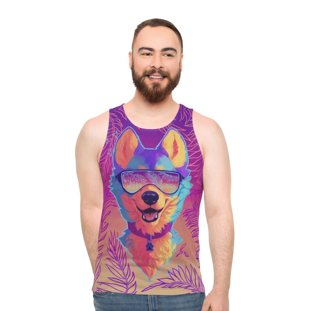 Sparkle Dog Unisex Tank Top featuring a shimmering design