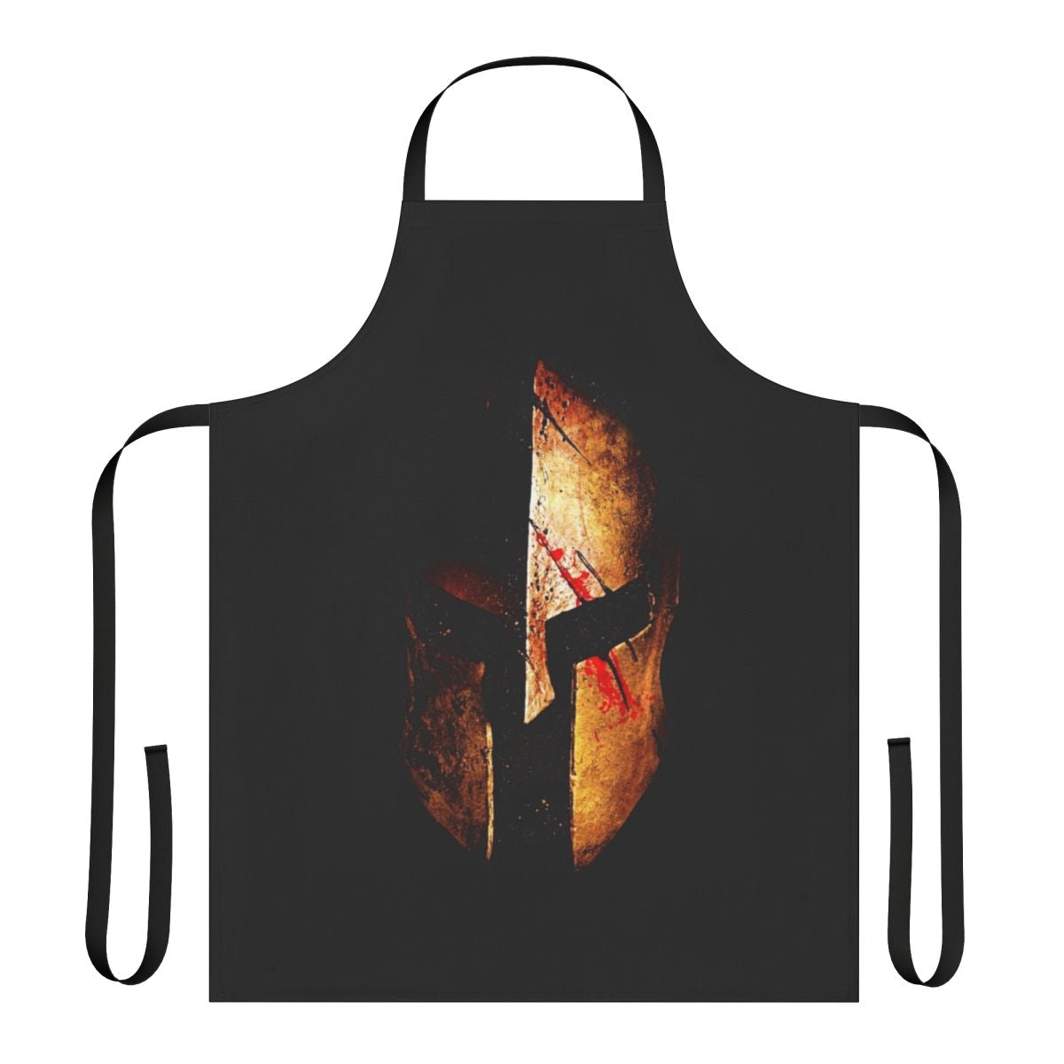 Spartan-inspired apron with helmet, splatter, and bloody design