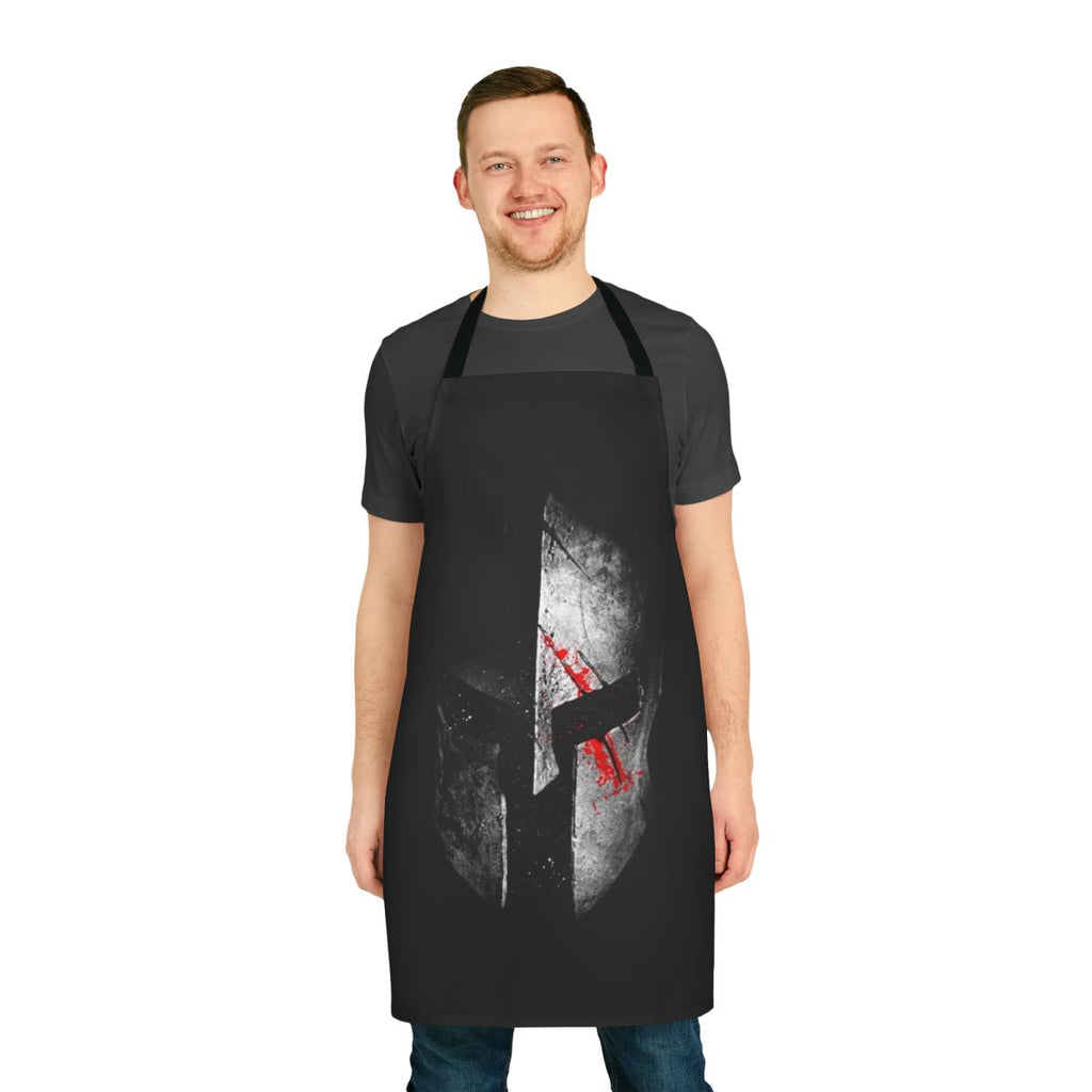 Spartan-themed apron with warrior graphics and battle-inspired design