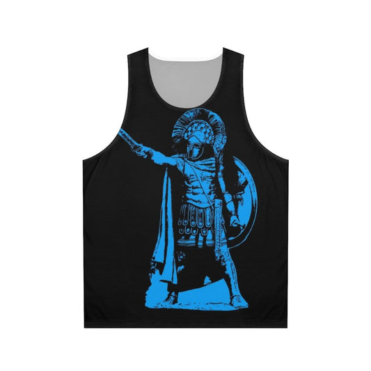 Spartan warrior wearing ancient Greek hoplite armor and helmet