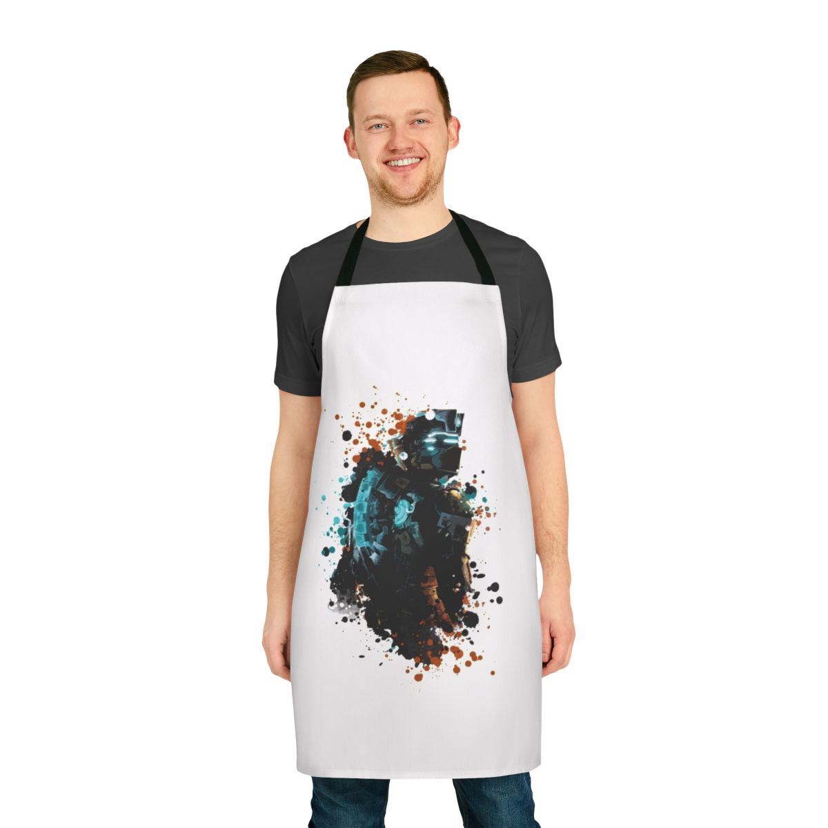 Spattered horror-themed apron featuring dark designs inspired by the Dead Space video game franchise