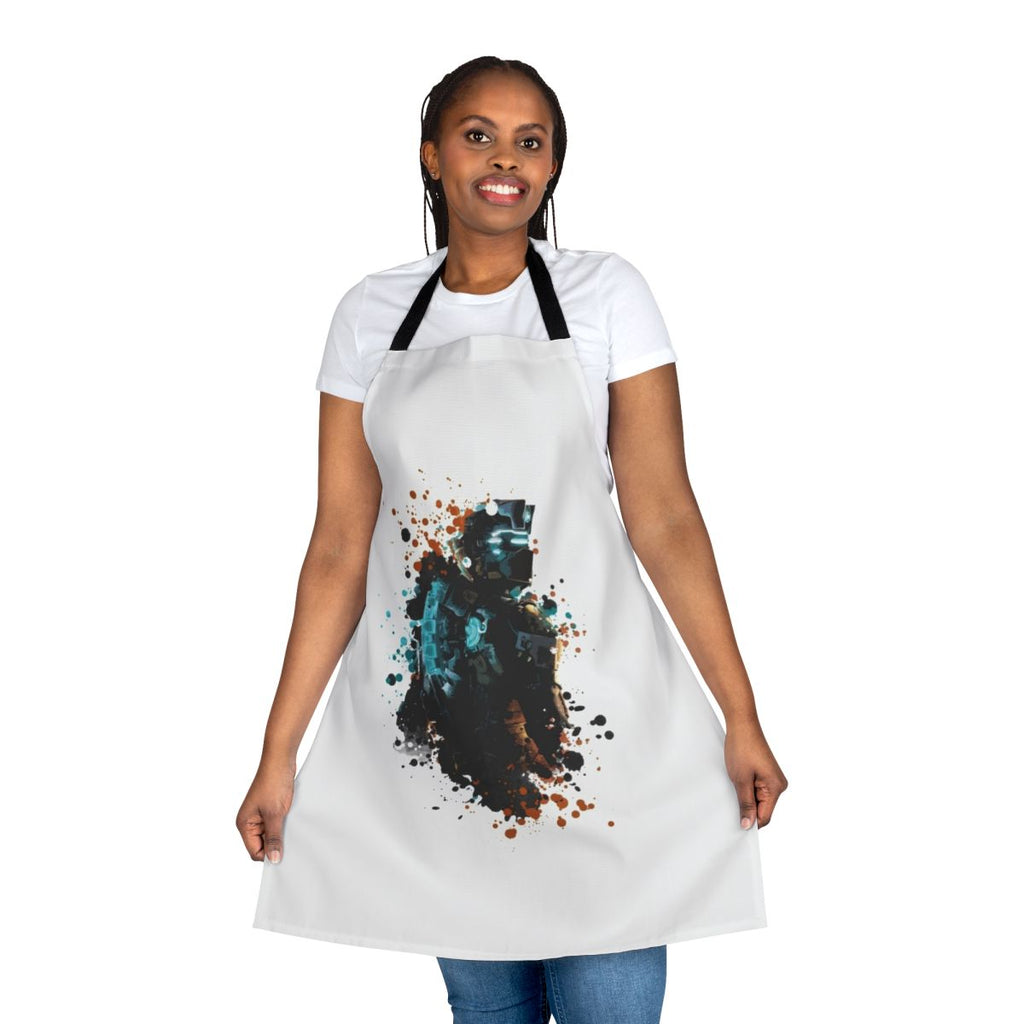 Spattered horror-themed apron featuring dark designs inspired by the Dead Space video game franchise