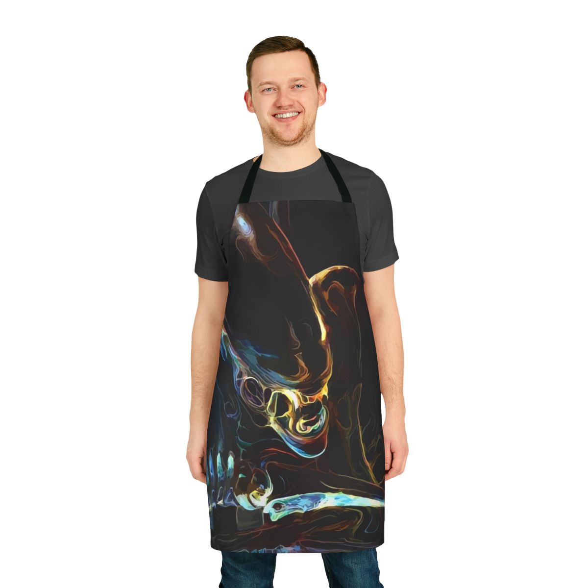 Spectre alien-inspired apron with metallic print