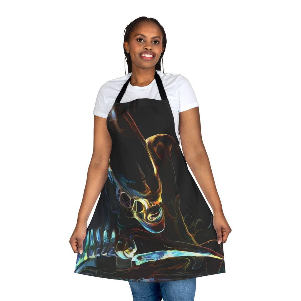 Spectre alien-inspired apron with metallic print